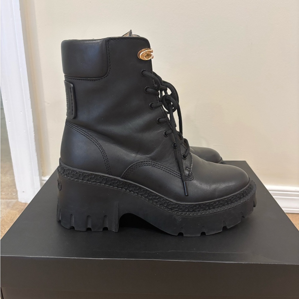 Coach Ainsely Black Lace-Up Chunky Boots - Picture 2 of 6